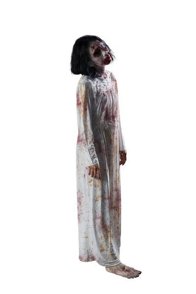 Concept Horreur Halloween Toute Longueur Femme Zombie Étrange Avec Visage — Photo