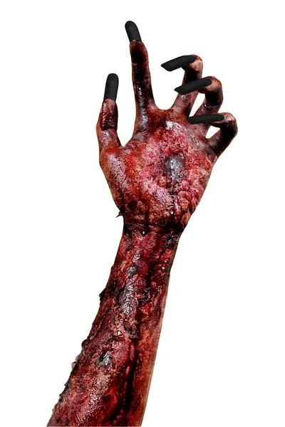 Conceito Horror Halloween Mão Assustadora Zumbi Feminino Isolado Fundo Branco — Fotografia de Stock