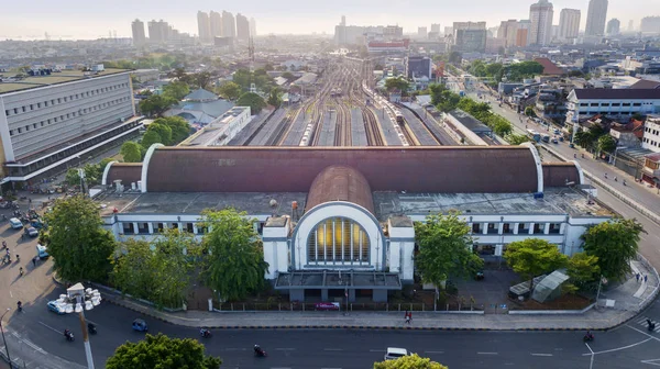 Jakarta Indonézia Szeptember 2018 Légifelvételek Jakarta Kota Vasútállomás Jakarta Városkép — Stock Fotó