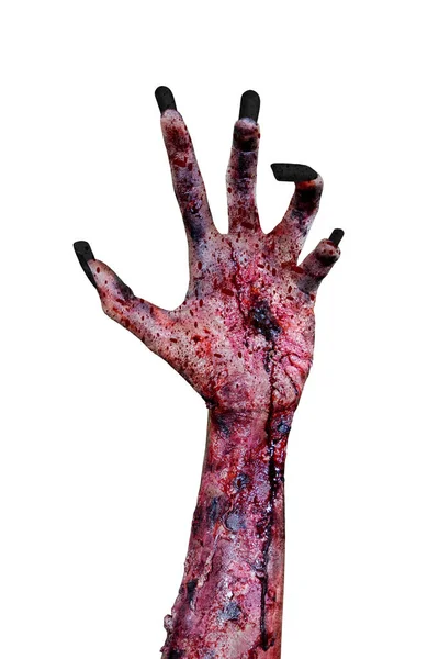Концепція Жахів Хеллоуїна Зображення Моторошної Руки Зомбі Чорними Цвяхами Ізольовані — стокове фото