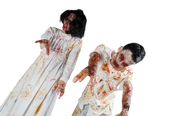 Koncepcja Horror Halloween Dwa Straszne Duchy Twarzy Rannych Izolowana Białym — Zdjęcie stockowe