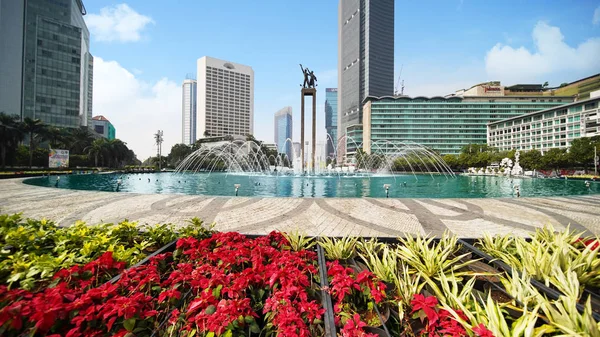 Jakarta Indonésia Setembro 2018 Bela Rotunda Hotel Indonesia Com Monumento — Fotografia de Stock