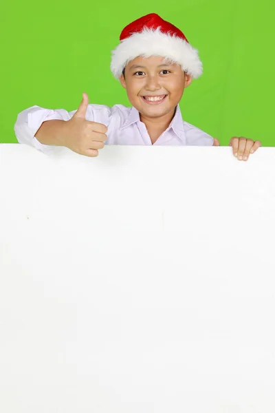 Portrait Preteen Boy Showing His Thumb While Holding Blank Whiteboard — Stock Photo, Image