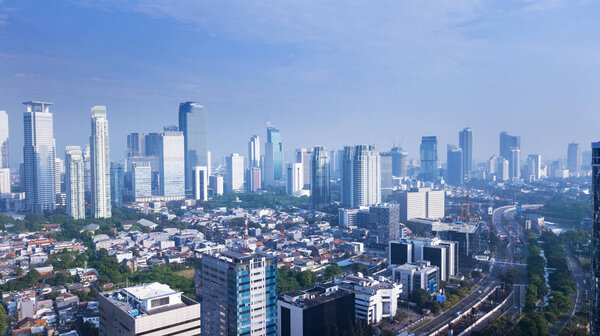 JAKARTA - Indonesia. October 12, 2018: Beautiful Jakarta cityscape scenery under blue sky