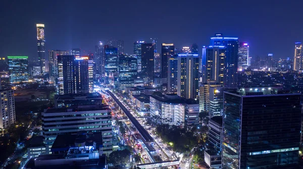 Jakarta Indonesia Octubre 2018 Hermosa Vista Nocturna Ciudad Yakarta Con —  Fotos de Stock