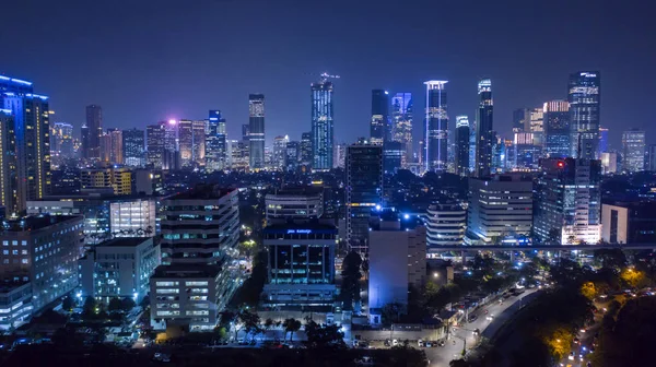 Jakarta Indonezji Października 2018 Widok Lotu Ptaka Miasta Jakarta Świecące — Zdjęcie stockowe