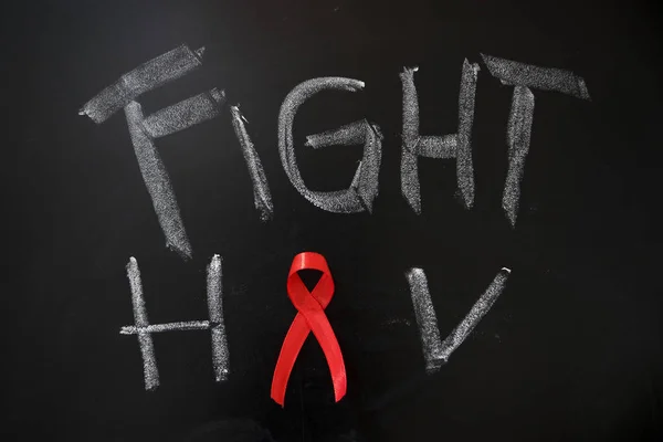 Conceito Dia Mundial Aids Imagem Fita Vermelha Com Texto Luta — Fotografia de Stock