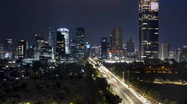 Jakarta Indonesia Oktober 2018 Pemandangan Udara Dari Cahaya Malam Yang — Stok Foto