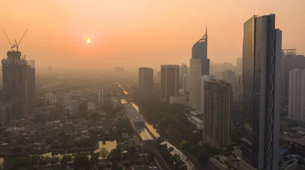 Jakarta Indonésia Outubro 2018 Bela Vista Aérea Nascer Sol Com — Fotografia de Stock