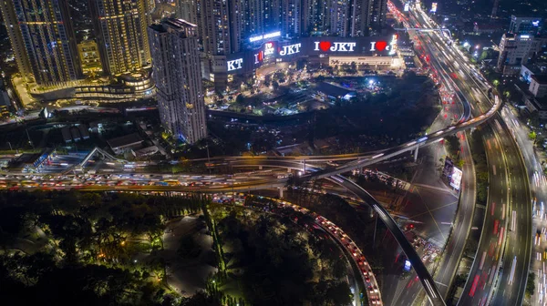 Jakarta Indonésie Října 2018 Letecký Pohled Hektickém Provozu Silnici Výměnu — Stock fotografie