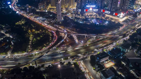 Jakarta Indonezji Października 2018 Aerial Krajobraz Autostradowy Smug Światła Nocy — Zdjęcie stockowe