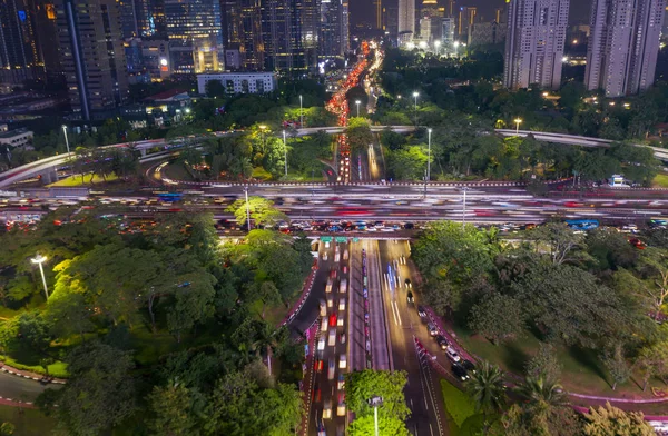 Jakarta Indonezji Listopada 2018 Widok Lotu Ptaka Gorączkowy Ruch Moście — Zdjęcie stockowe