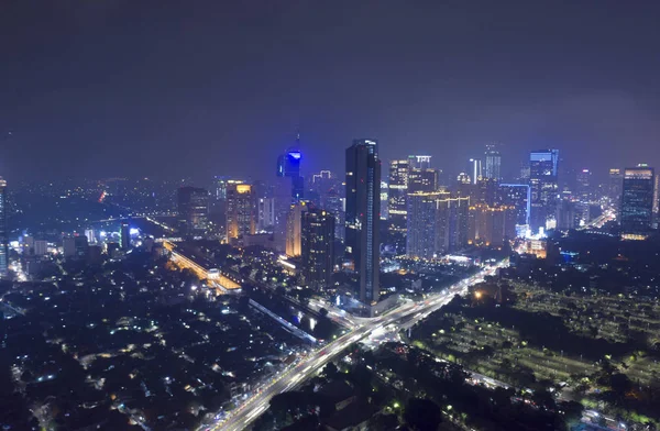 Jakarta Indonézia November 2018 Jakarta Városára Modern Magas Épületek Éjszaka — Stock Fotó