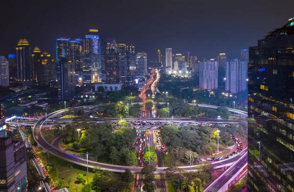 Jakarta Indonesia November 2018 Luchtfoto Van Semanggi Brug Met Nachtverlichting — Stockfoto