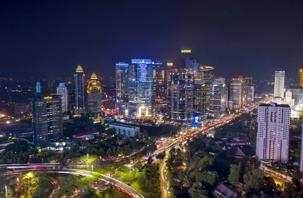 Jakarta Indonesia November 2018 Top View Skyscraper Heavy Traffic Sudirman — Stock Photo, Image