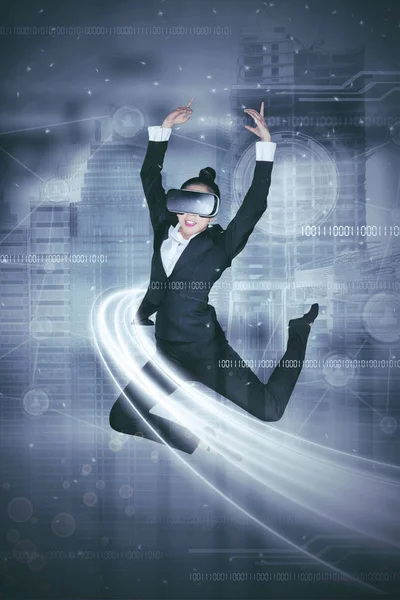 Portrét Asijských Podnikatelka Brýle Virtuální Reality Přitom Baletu Tance — Stock fotografie