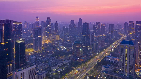 Jakarta Indonesia November 2018 Beautiful Skyscrapers Highway Lights Dawn Time — Stock Photo, Image