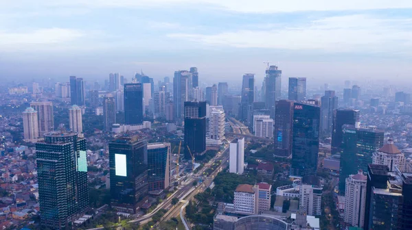 Jakarta Indonezji Listopada 2018 Widok Lotu Ptaka Wieżowców Zanieczyszczenia Powietrza — Zdjęcie stockowe