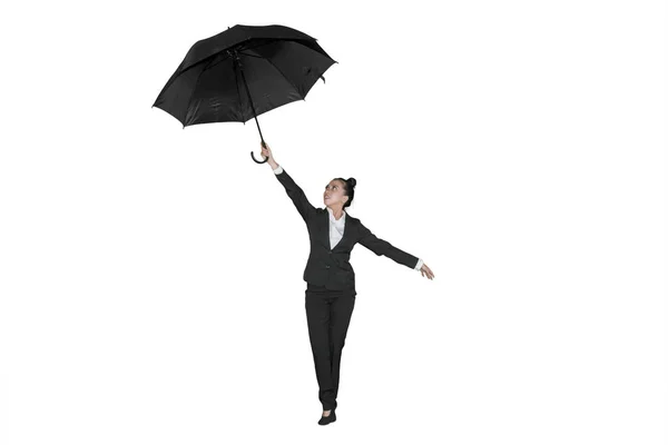 Picture Beautiful Business Woman Lifting Umbrella While Standing Studio Isolated — Stock Photo, Image