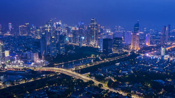 Jakarta Indonésia Dezembro 2018 Bela Paisagem Aérea Cidade Jacarta Noite — Fotografia de Stock