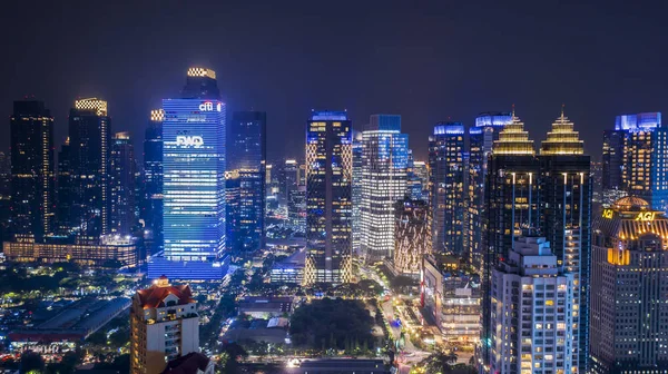 Jakarta Indonesia Diciembre 2018 Vista Nocturna Del Edificio Oficinas Fwd —  Fotos de Stock