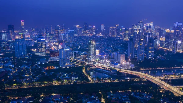 Jakarta Indonesia December 2018 Jakarta Landscape Glowing Skyscrapers Night Time — Stock Photo, Image