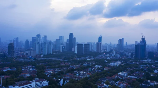 Jakarta Indonesia December 2018 Top View Residential Houses Skyscrapers Nightfall — Stock Photo, Image