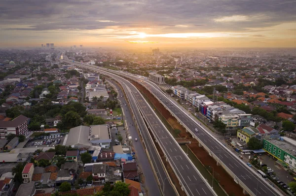 Jakarta Indonézia Január 2019 Szép Légi Felvétel Becakayu Útdíj Sunrise — Stock Fotó