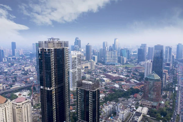 Jakarta Indonesia January 2019 Aerial View Two Skyscrapers Construction Jakarta — Stock Photo, Image