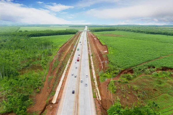 Vue Aérienne Route Péage Ungaran Avec Des Terres Agricoles Matin — Photo