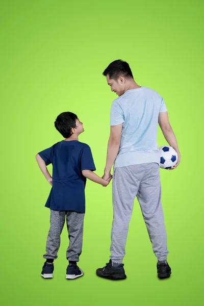 Back View Young Man Holding Soccer Ball While Standing His — Stock Photo, Image