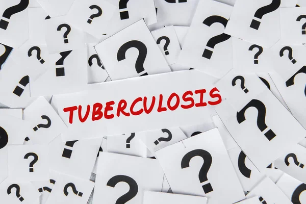 Bovenaanzicht Van Tuberculose Woord Stapels Papieren Met Vraagtekens Symbool — Stockfoto