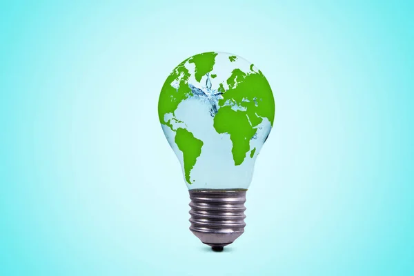 Concept Earth Close World Map Shaped Light Bulb Water — Stock Photo, Image