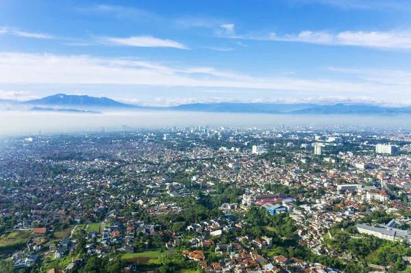 Beautiful Landscape Bandung City Crowd Houses Misty Morning West Java — Stock Photo, Image