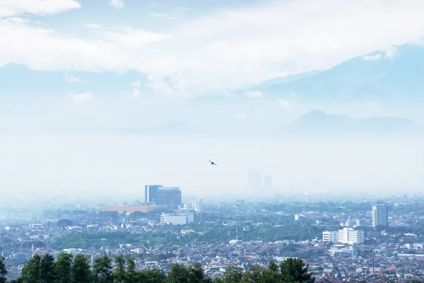 Bandung Cityscape Covered Misty Morning Mountain Background West Java Indonesia — Stock Photo, Image