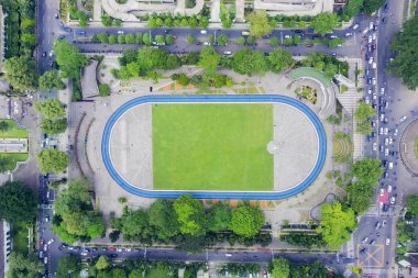 Bandung - Endonezya. 18 Şubat 2019: En iyi görünüm güzel Gasibu alanın merkezinde Bandung, West Java, Endonezya