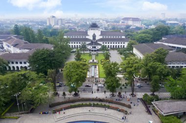 Bandung - Indonesia. February 18, 2019: Aerial view of Gedung Sate is a government building in Bandung, West Java, Indonesia clipart