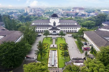 Bandung - Indonesia. February 18, 2019: Aerial view of government building as know as Gedung Sate at Bandung, West Java, Indonesia clipart