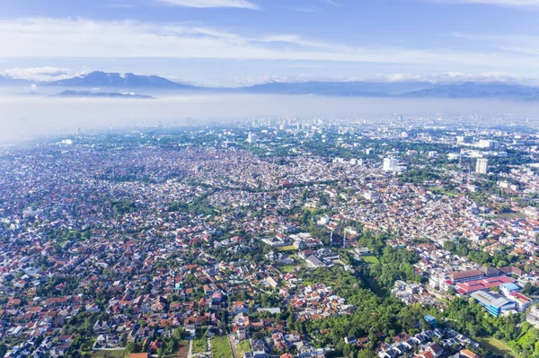 Beautiful Aerial View Bandung Cityscape Misty Morning West Java Indonesia — Stock Photo, Image