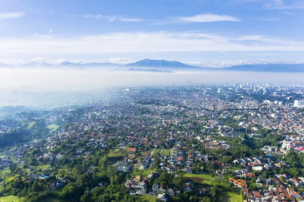 Beautiful Bandung Cityscape Crowd Residential Houses Misty Morning — Stock Photo, Image