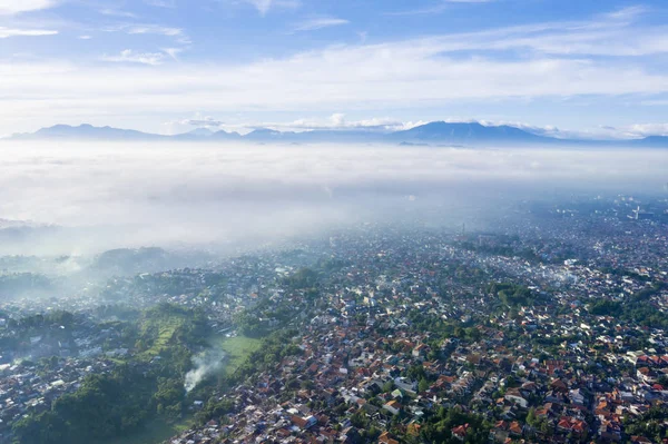 Beautiful Scenery Countryside Misty Morning Bandung City West Java Indonesia — Stock Photo, Image