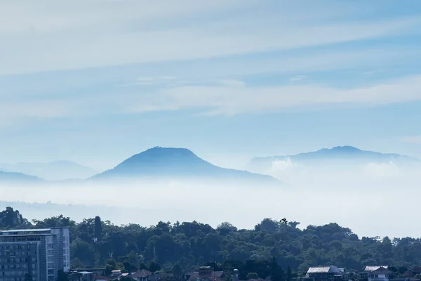 Beautiful Aerial View Misty Morning Bandung City Mountain Background West — Stock Photo, Image