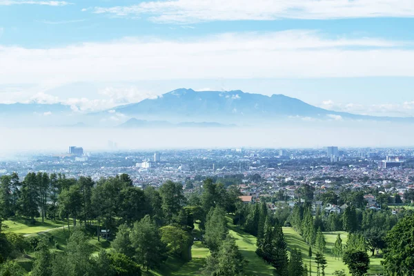 Aerial View Golf Course Misty Bandung Cityscape Background West Java — Stock Photo, Image