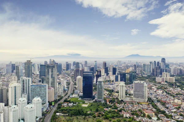 Jakarta Indonesia Febrero 2019 Vista Del Dron Ciudad Yakarta Con —  Fotos de Stock