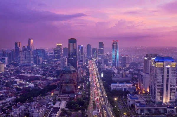 Jakarta Indonesia February 2019 Jakarta Cityscape Sunset Hectic Traffic Skyscrapers — Stock Photo, Image