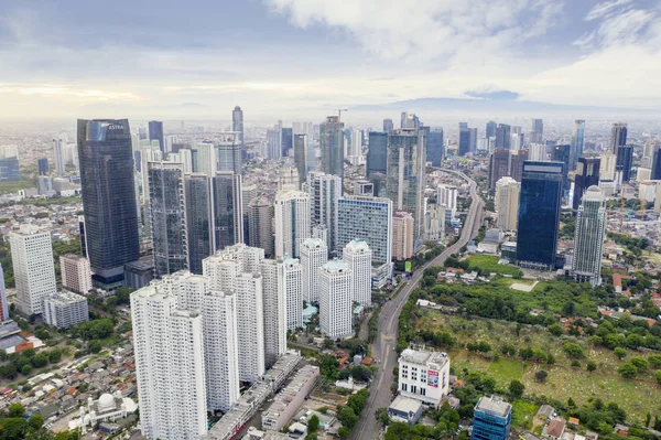Jakarta Indonézia 2019 Február Légi Felvétel Felhőkarcolók Jakarta Sudirman Központi — Stock Fotó