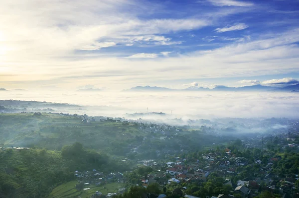 Flygfoto Över Dimmiga Morgon Bandung City Västra Java Indonesien — Stockfoto