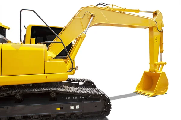 Closeup New Excavator Parked Studio Isolated White Background — Stock Photo, Image