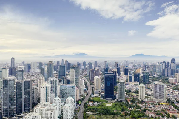 Джакарта Індонезія Лютого 2019 Пташиного Польоту Офісних Будівель Туманний Фону — стокове фото