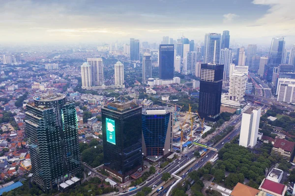 Jakarta Indonesia Februari 2019 Pemandangan Udara Gedung Perkantoran Dengan Polusi — Stok Foto
